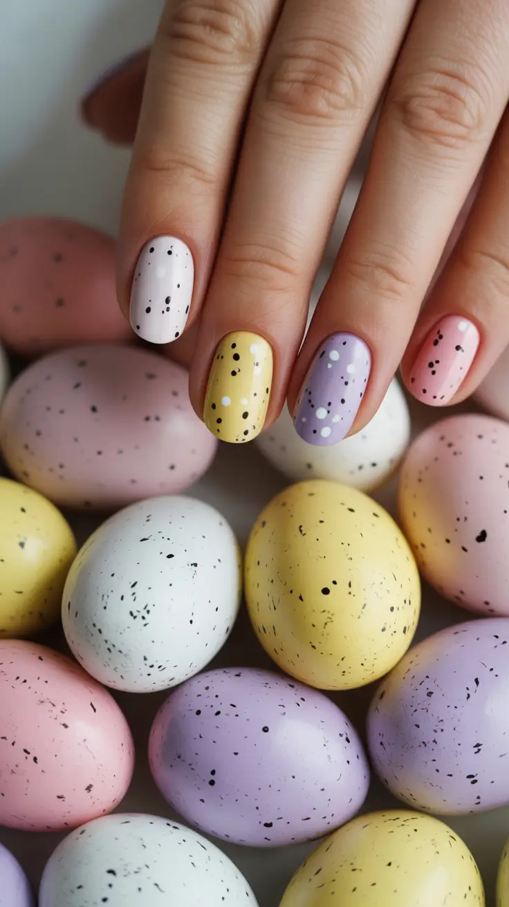cute easter nail art ideas 2026 Speckled Easter Egg Pastel Nail Designs