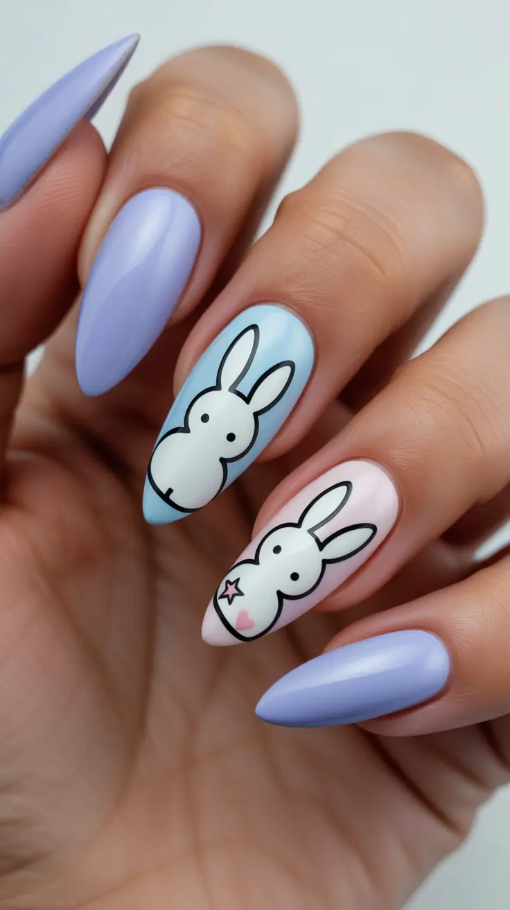 cute easter nail art ideas 2026 Minimal Pastel Bunny Outline Nail Designs