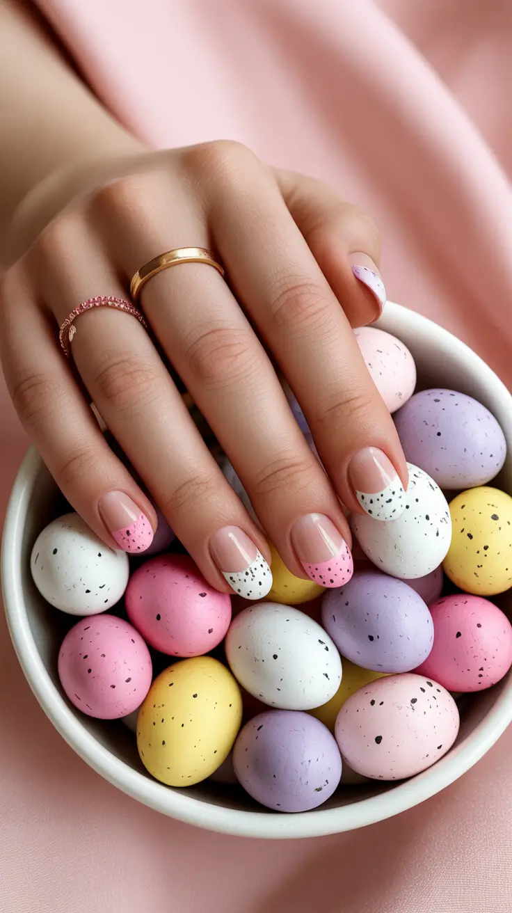 cute easter nail art ideas 2026 Speckled Egg French Tip Spring Nails