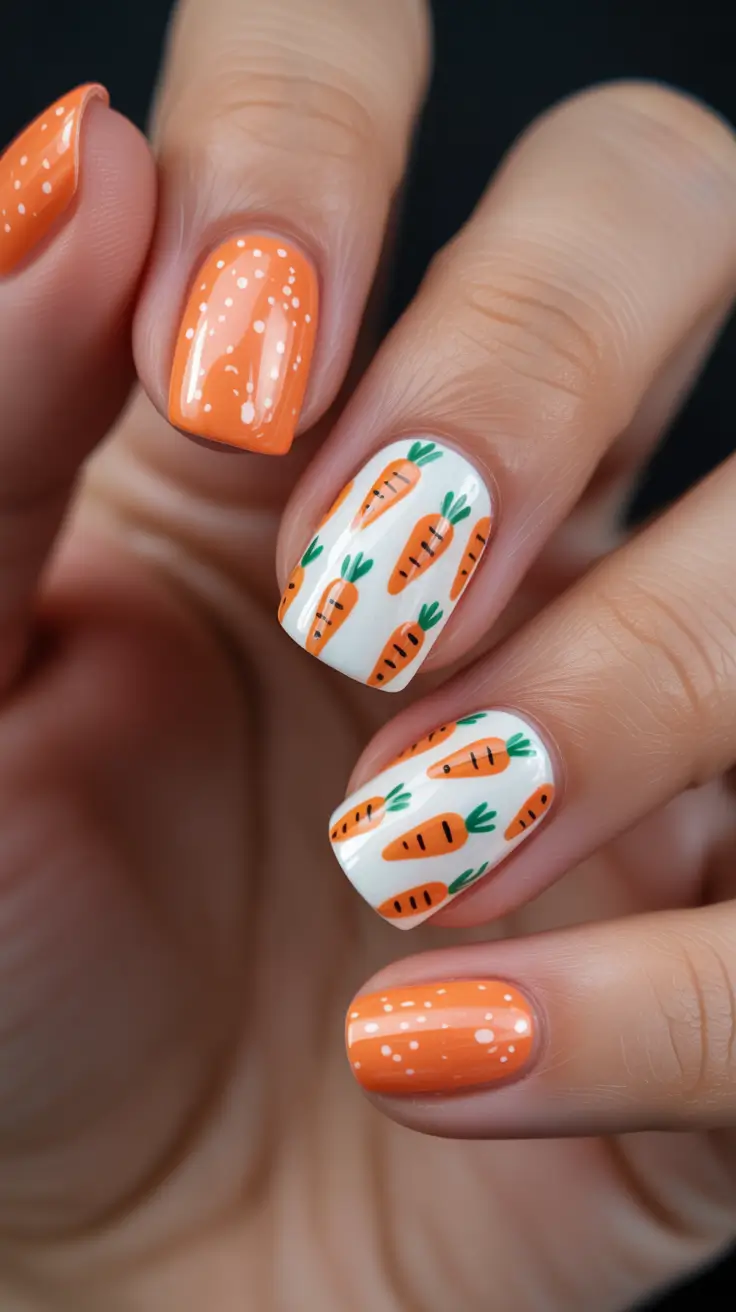 cute easter nail art ideas 2026 Bright Carrot Pattern Easter Nail Designs