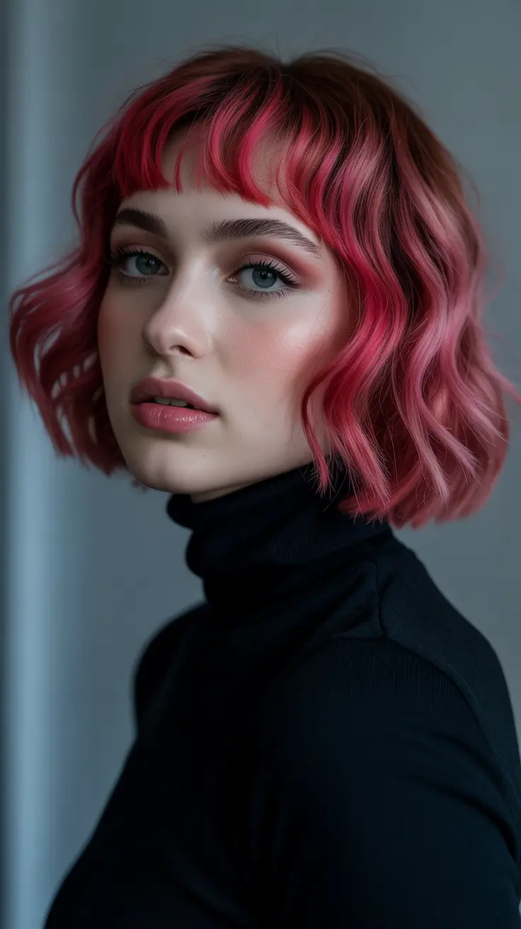 spring bob haircut Rosy Shaggy Bob With Micro Fringe
