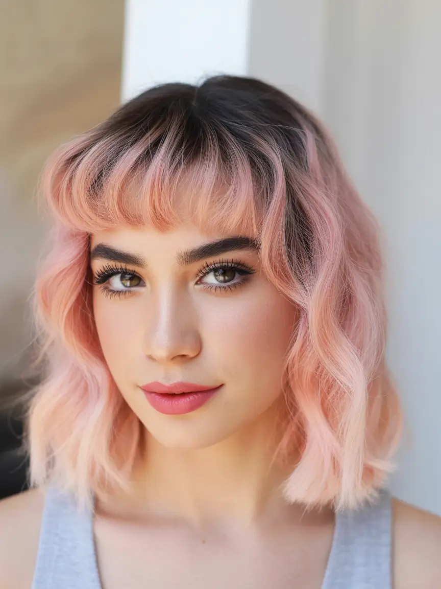 spring bob haircut Peachy Soft Layered Bob With Full Bangs