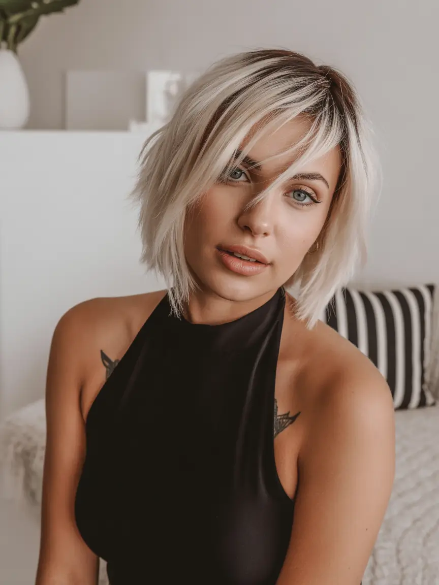 spring bob haircut Textured Platinum Layered Bob With Side Sweep