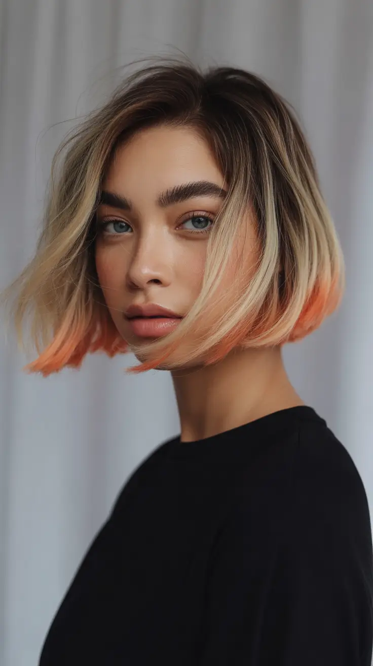 spring bob haircut Soft Angled Bob With Peach Tipped Dimension