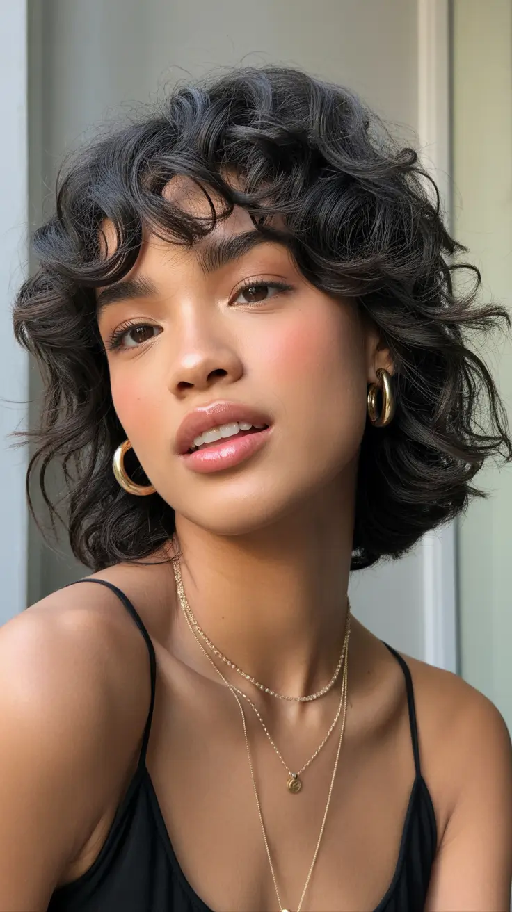spring bob haircut Soft Curly French Bob With Voluminous Fringe