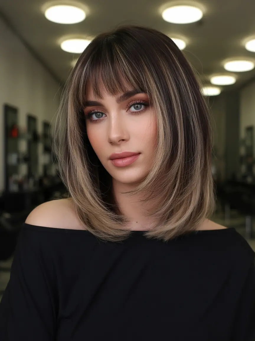 spring bob haircut Long Layered Bob With Feathered Bangs