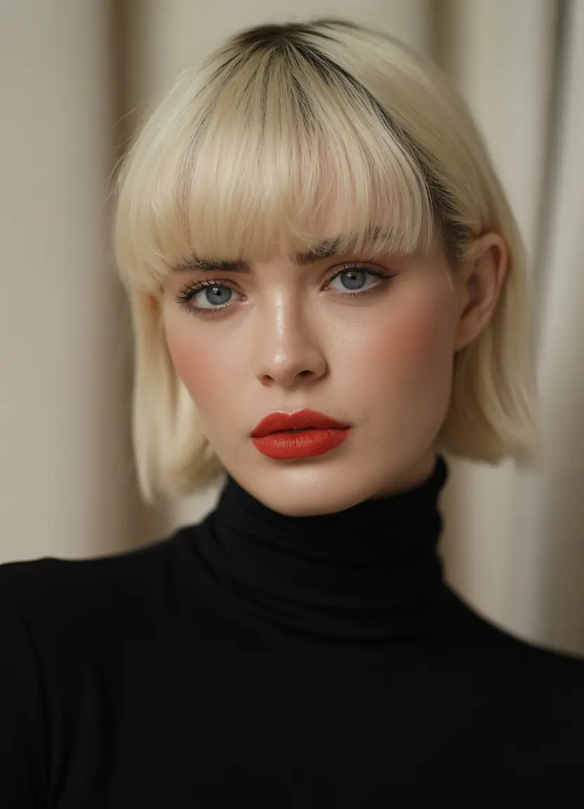 spring bob haircut Blunt Platinum Bob With Classic Full Bangs
