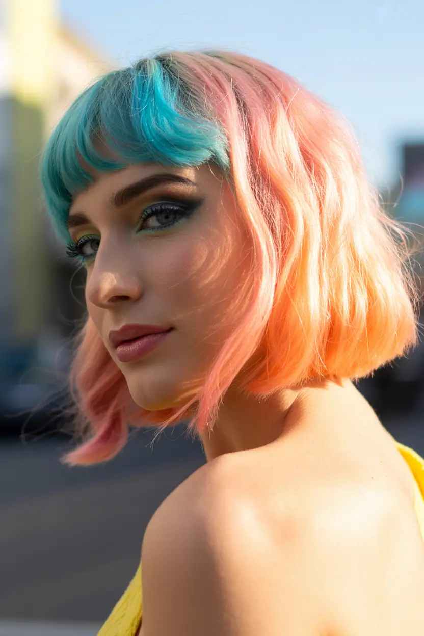 spring bob haircut Pastel Punk Bob With Playful Curly Texture