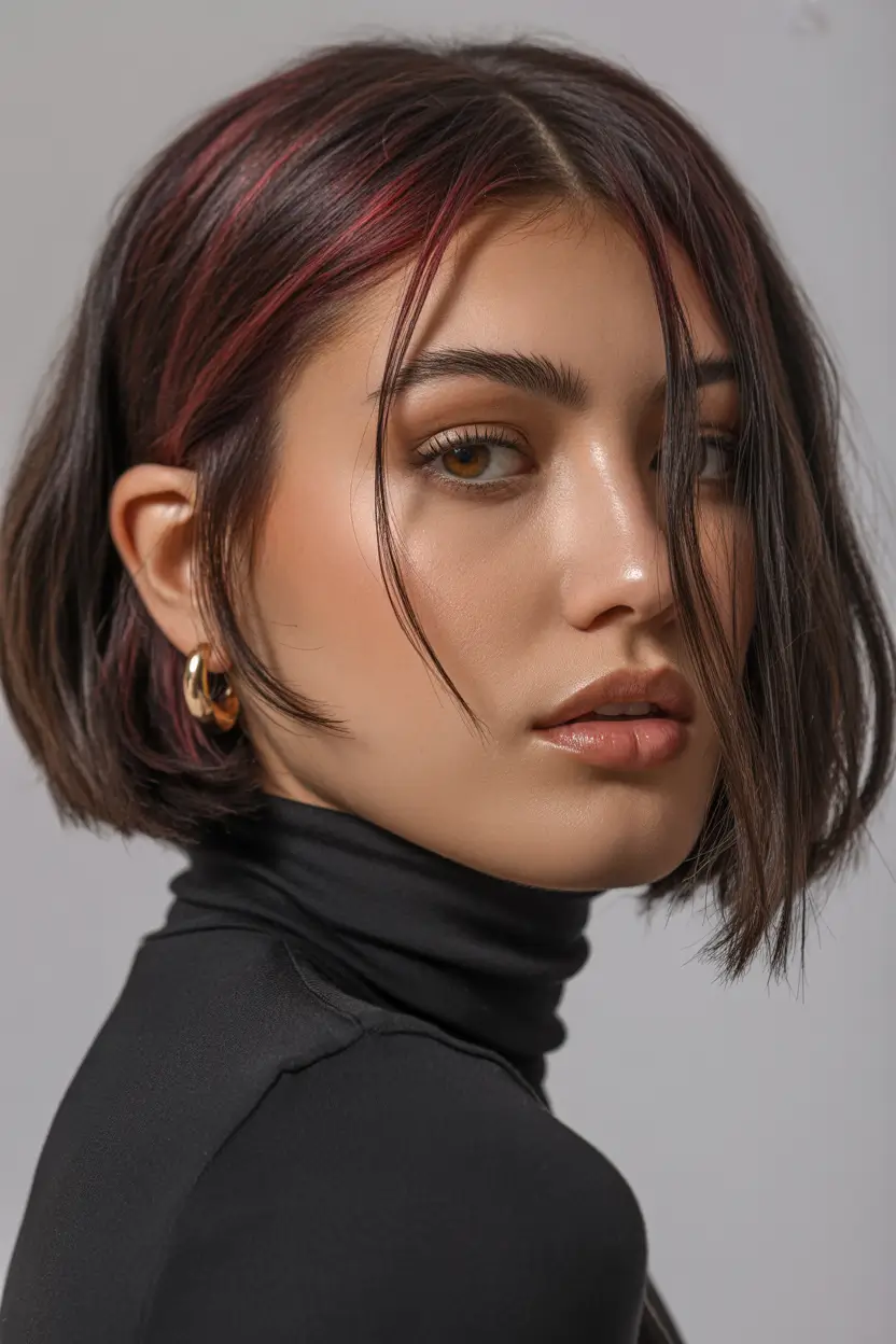 spring bob haircut Soft Layered Brunette Bob With Subtle Red Dimension