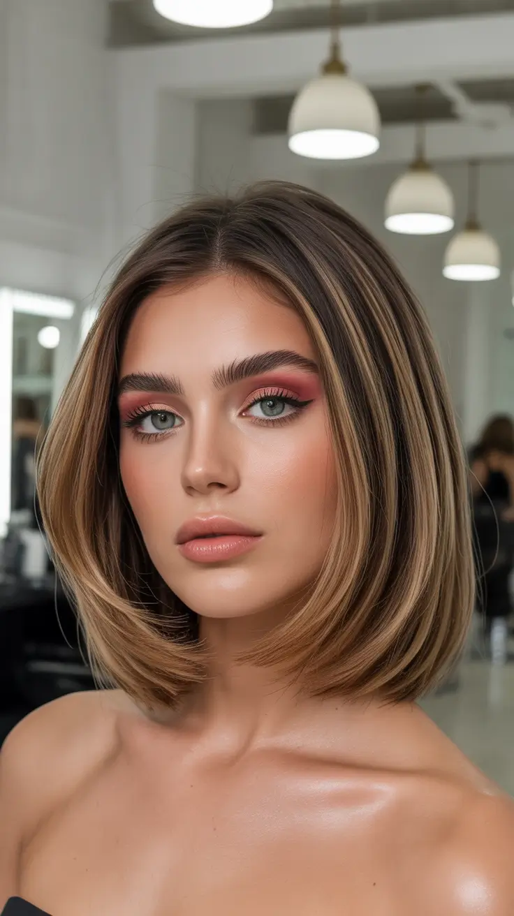 spring mid length haircut Sleek Face Framing Mid Length Bob