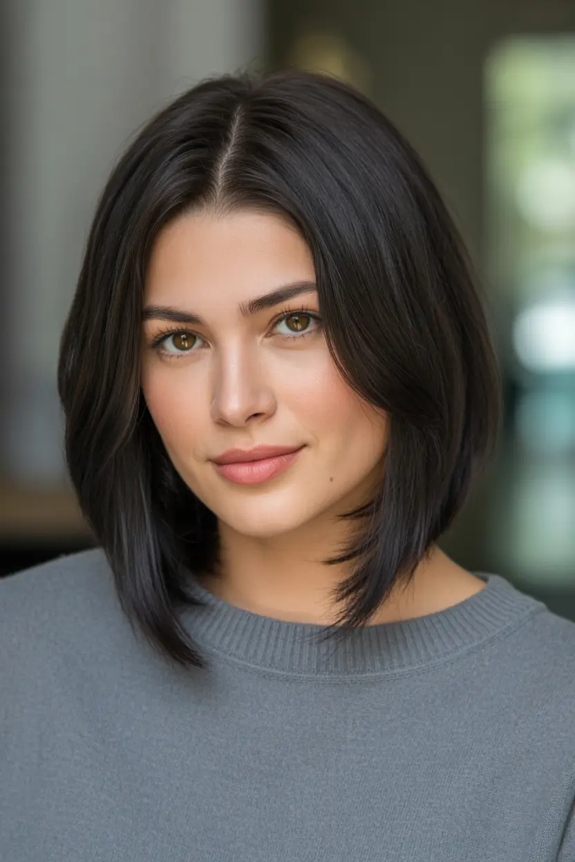 spring mid length haircut Classic Sleek Mid Length Cut With Center Part