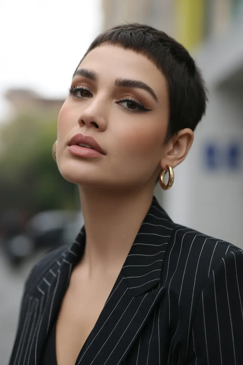 spring short haircut Soft Micro Pixie With Sculpted Baby Bangs