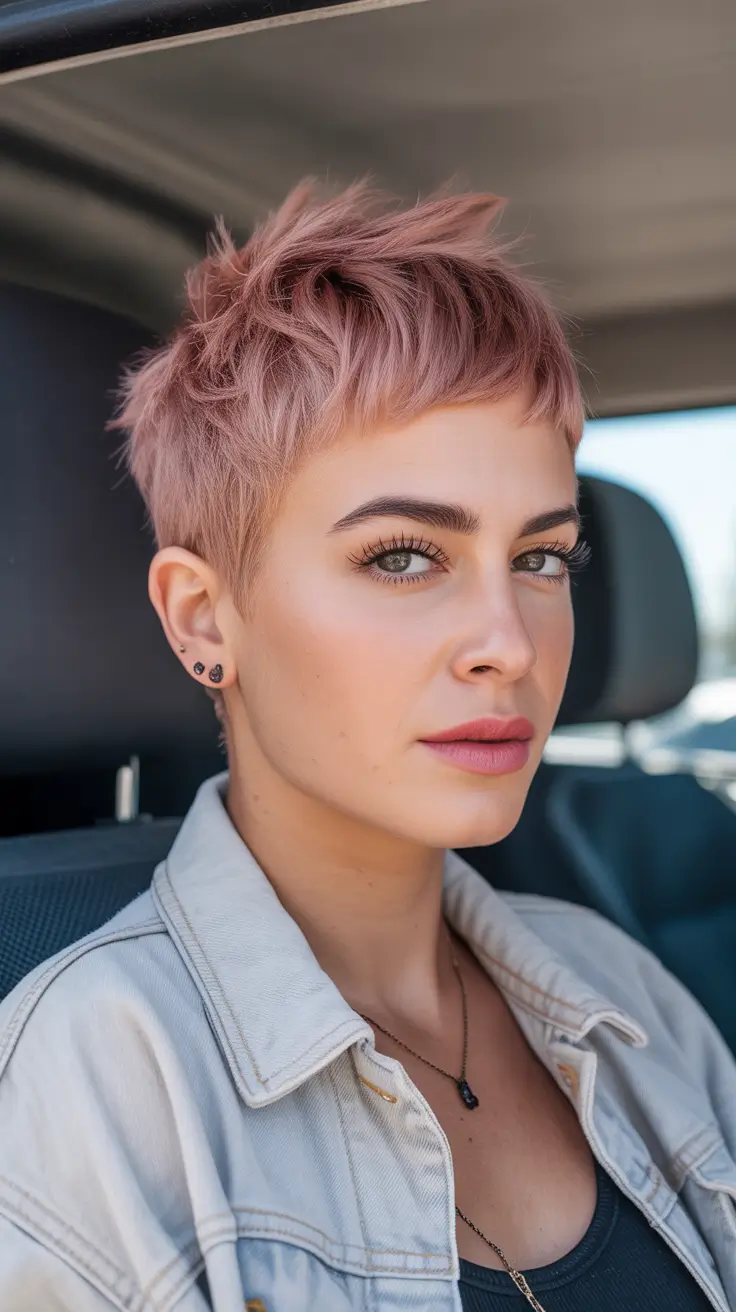 spring short haircut Dusty Rose Textured Crop With Soft Fringe