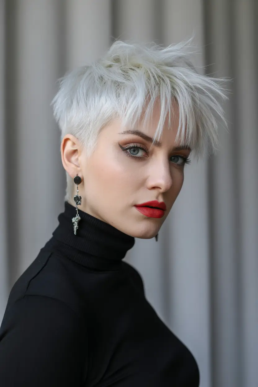 spring short haircut Choppy Ice Blonde Pixie With Piecey Bangs