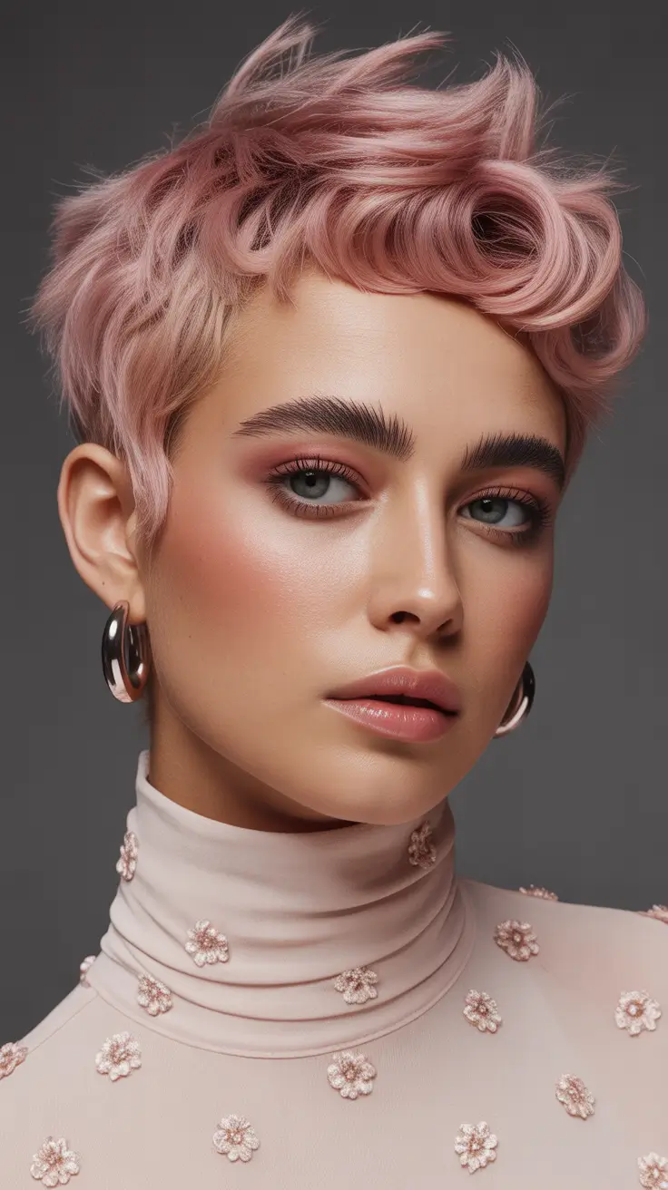 spring short haircut Vintage-Inspired Rose Gold Pixie With Sculpted Waves
