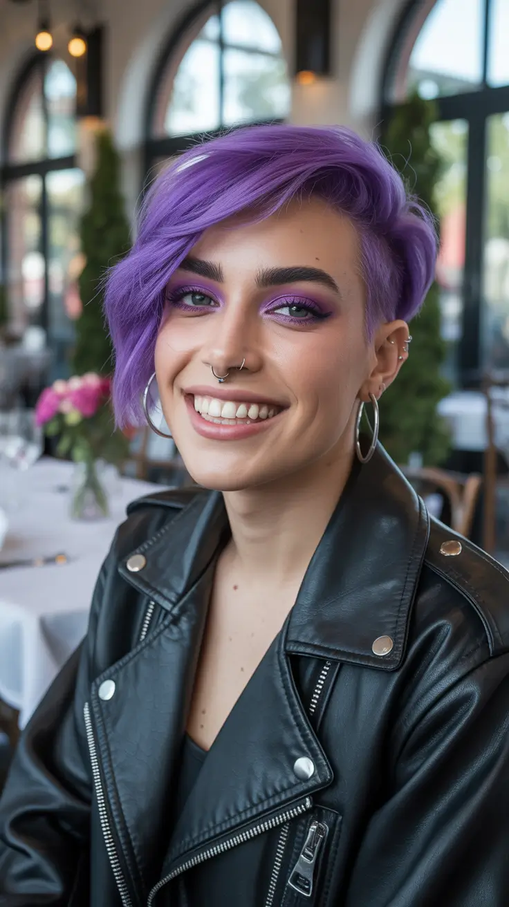 spring short haircut Lavender Side-Swept Crop With Playful Movement