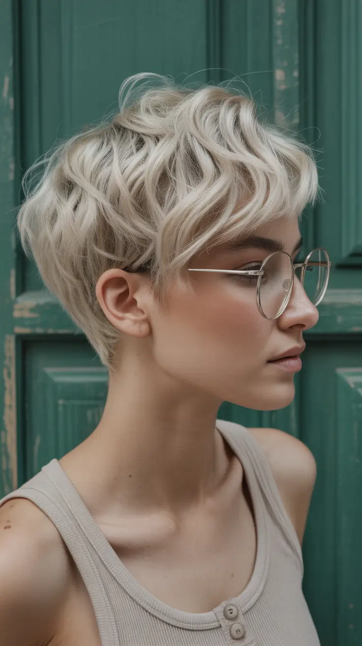 spring short haircut Platinum Layered Pixie With Soft Volume