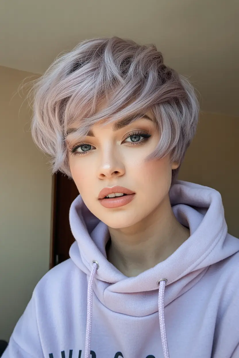 spring short haircut Feathered Lilac Pixie With 90s Energy