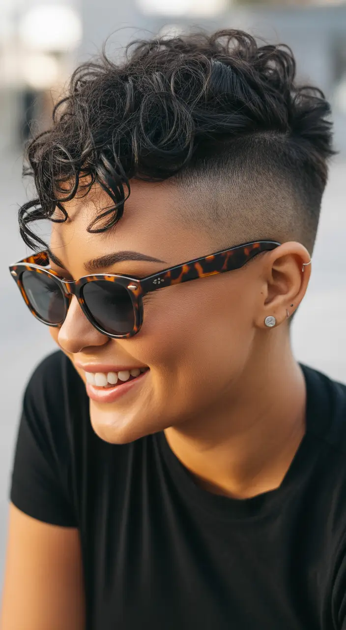 spring short haircut Curly Undercut Pixie With Bold Contrast