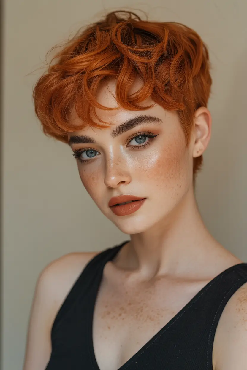 spring short haircut Fiery Copper Textured Crop With Soft Fringe