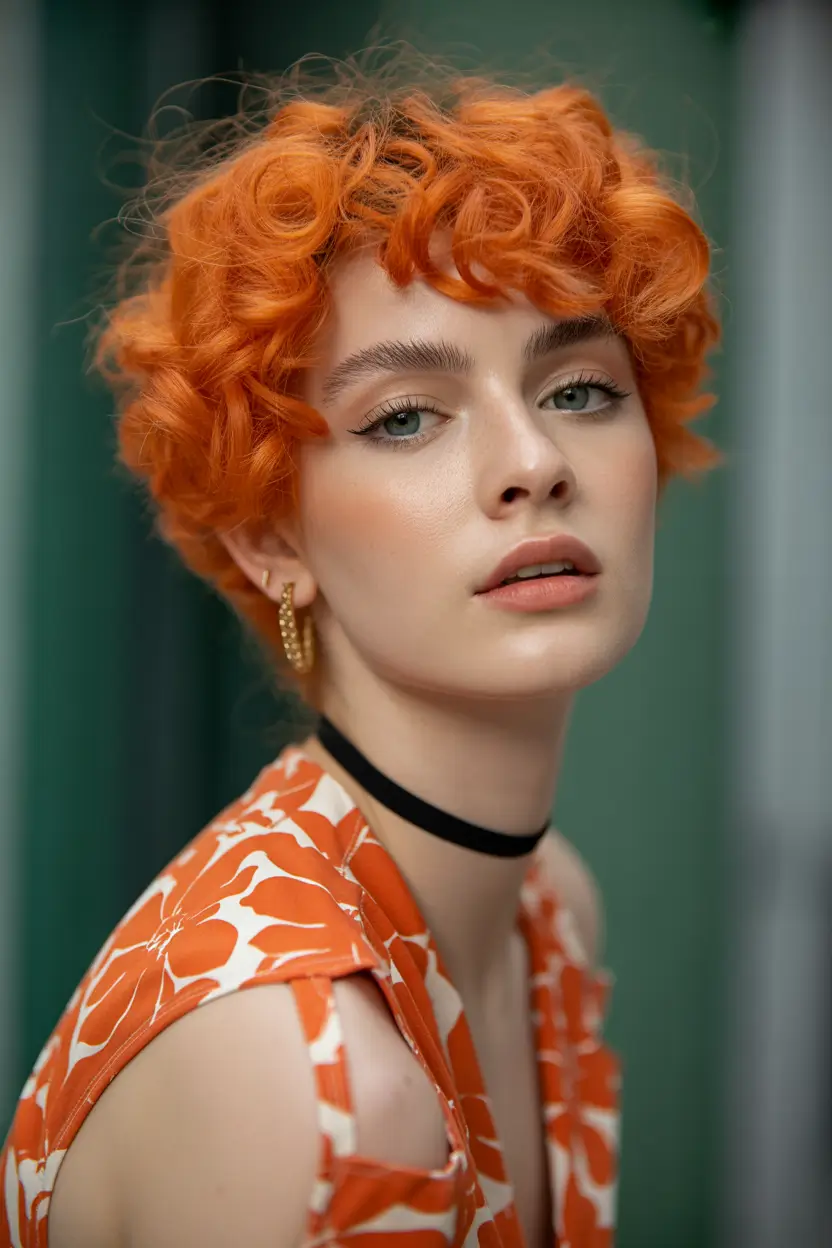 spring short haircut Playful Ginger Curly Shag With Retro Flair