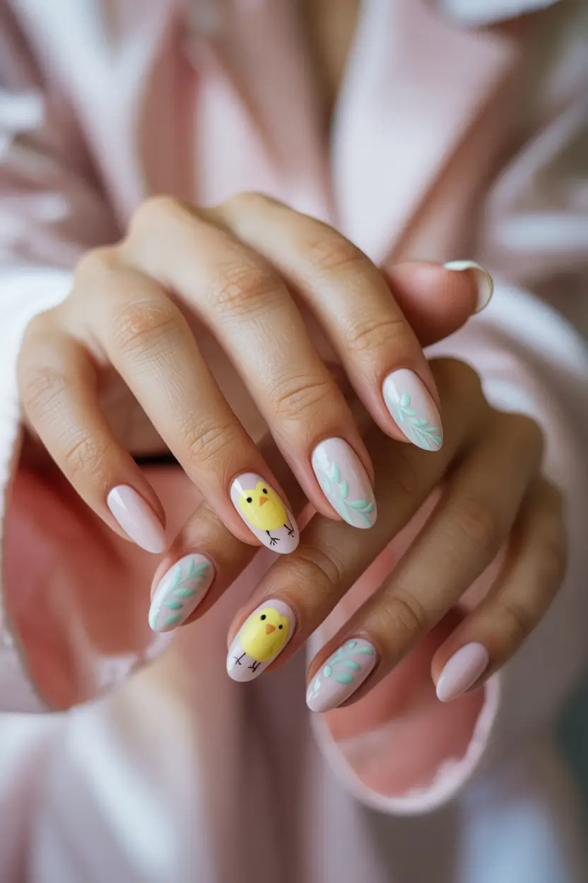 22 easter nails color ideas 2026 Soft Pastel Chick Accents For Playful Spring Nails