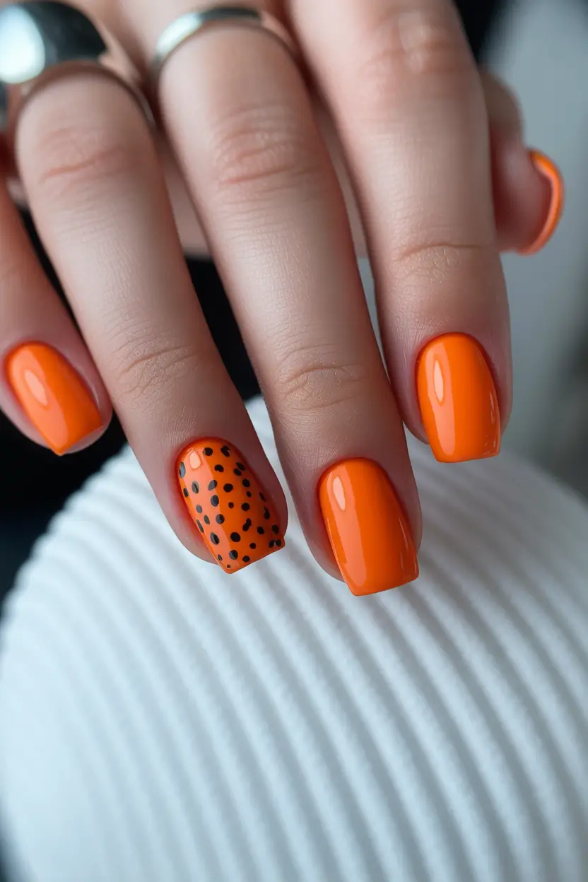 22 easter nails color ideas 2026 Bright Carrot Orange Nails With Speckled Accent