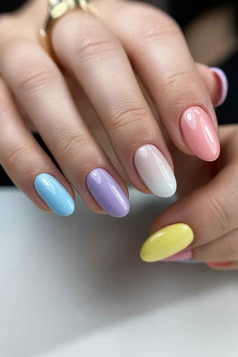 22 easter nails color ideas 2026 Soft Pastel Almond Nails For A Simple Spring Look