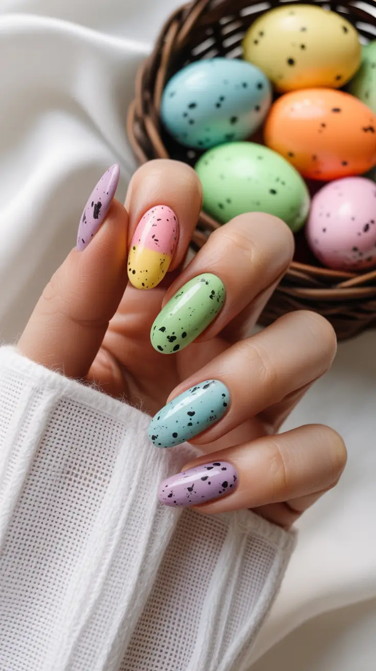 22 easter nails color ideas 2026 Speckled Pastel Easter Egg Nails