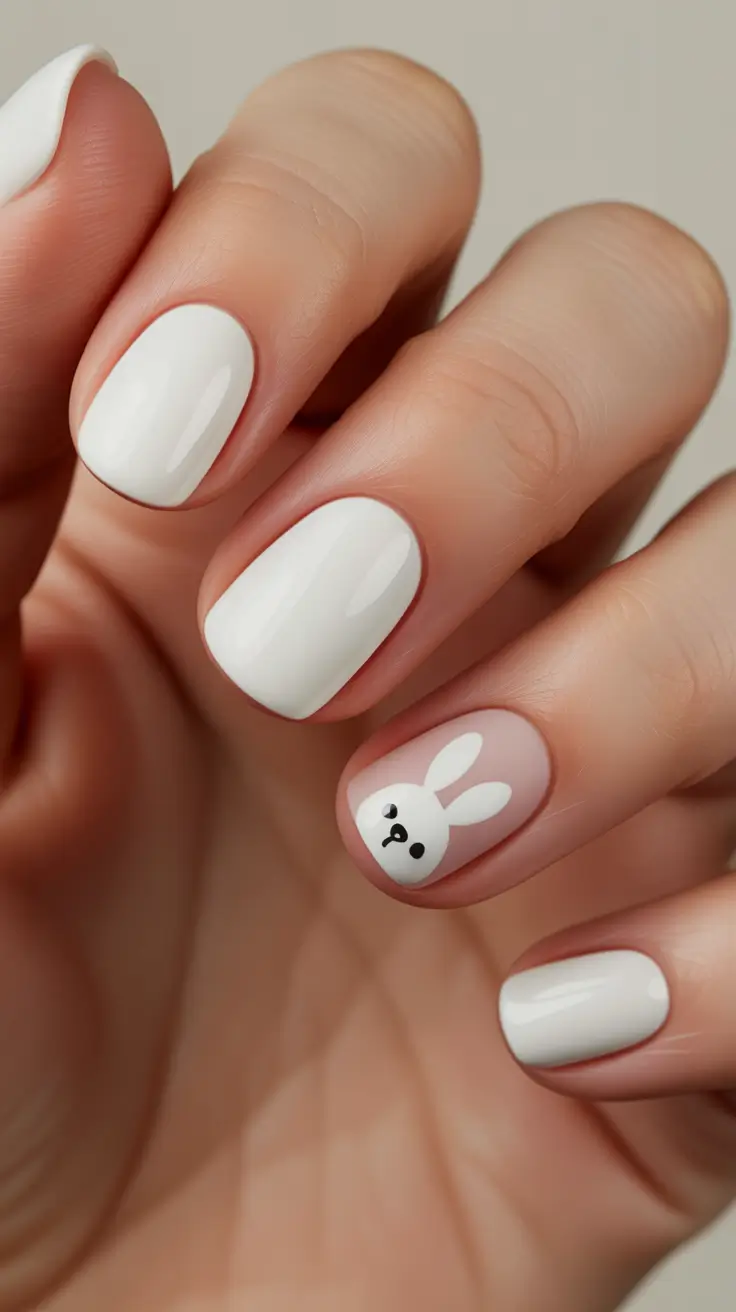 22 easter nails color ideas 2026 Short Simple Bunny Accent Nails