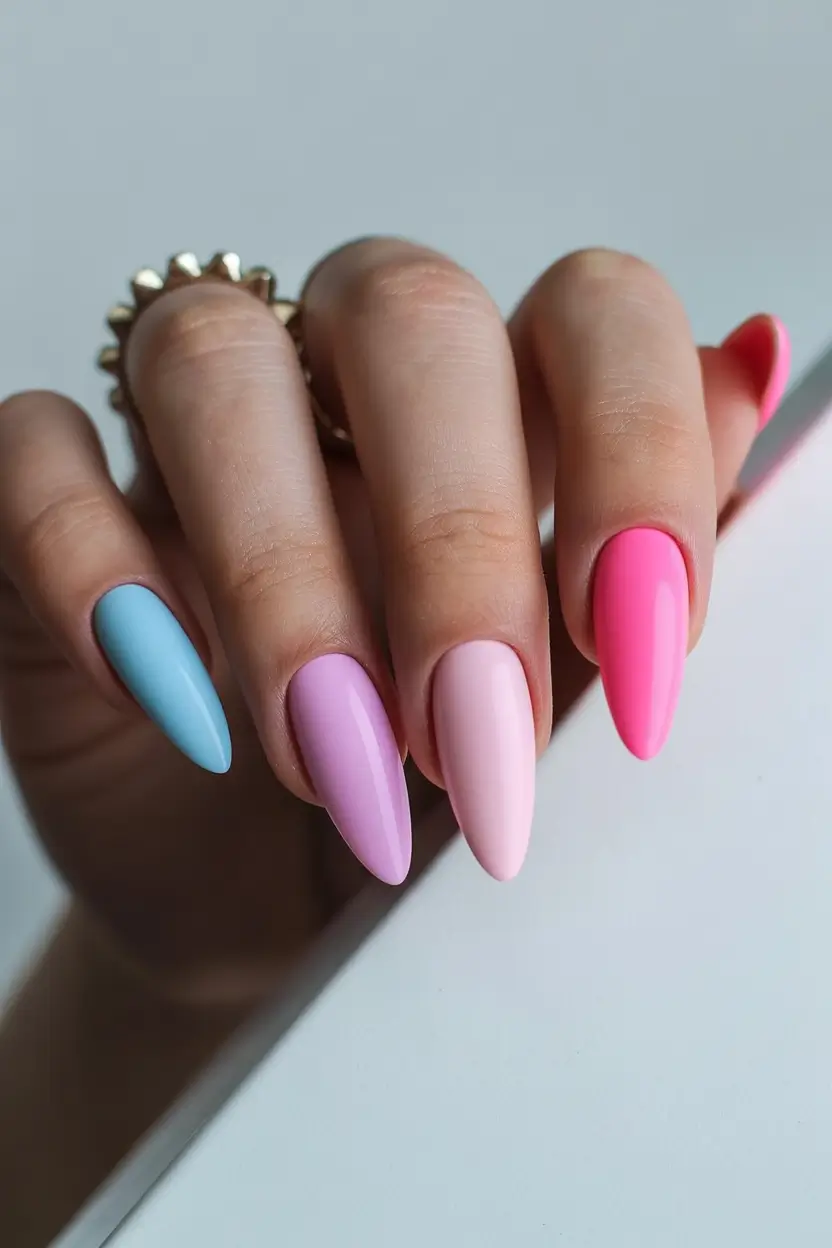 21 easter nails ideas 2026 Soft Pastel Almond Nails In Solid Spring Colors