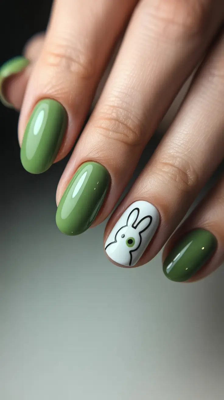 21 easter nails ideas 2026 Fresh Green Bunny Accent Nails