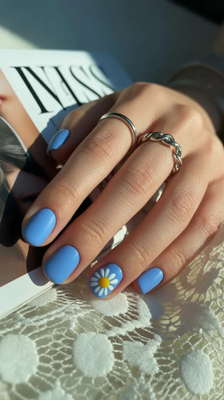 21 easter nails ideas 2026 Simple Blue Daisy Nails For Spring