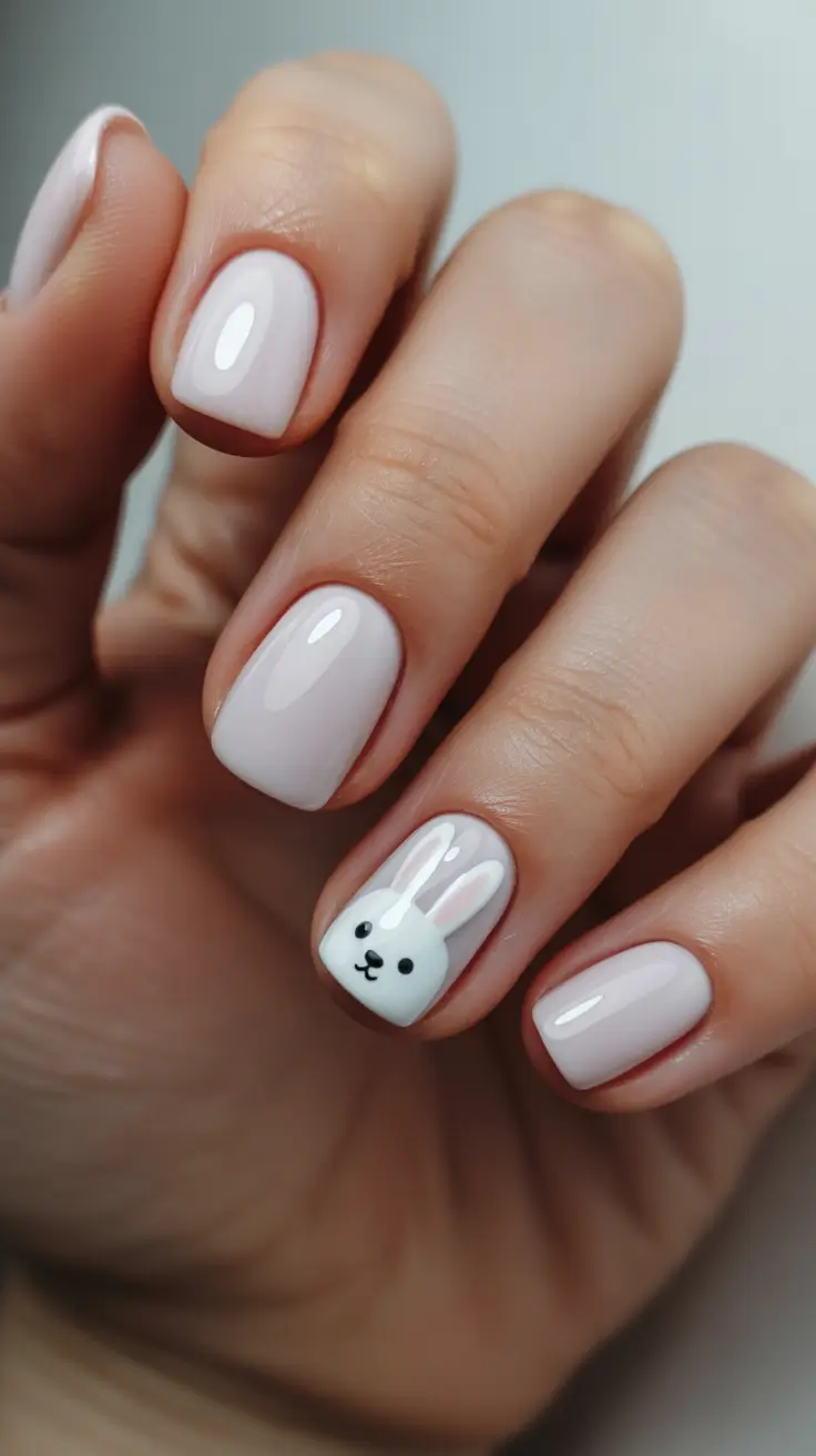 21 easter nails ideas 2026 Minimal White Easter Bunny Accent On Short Nails