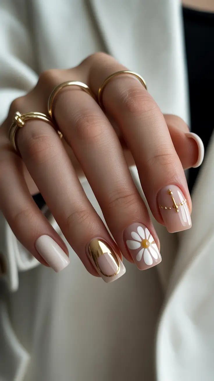 21 easter nails ideas 2026 Minimal Christian Cross Nails With Soft Spring Daisy