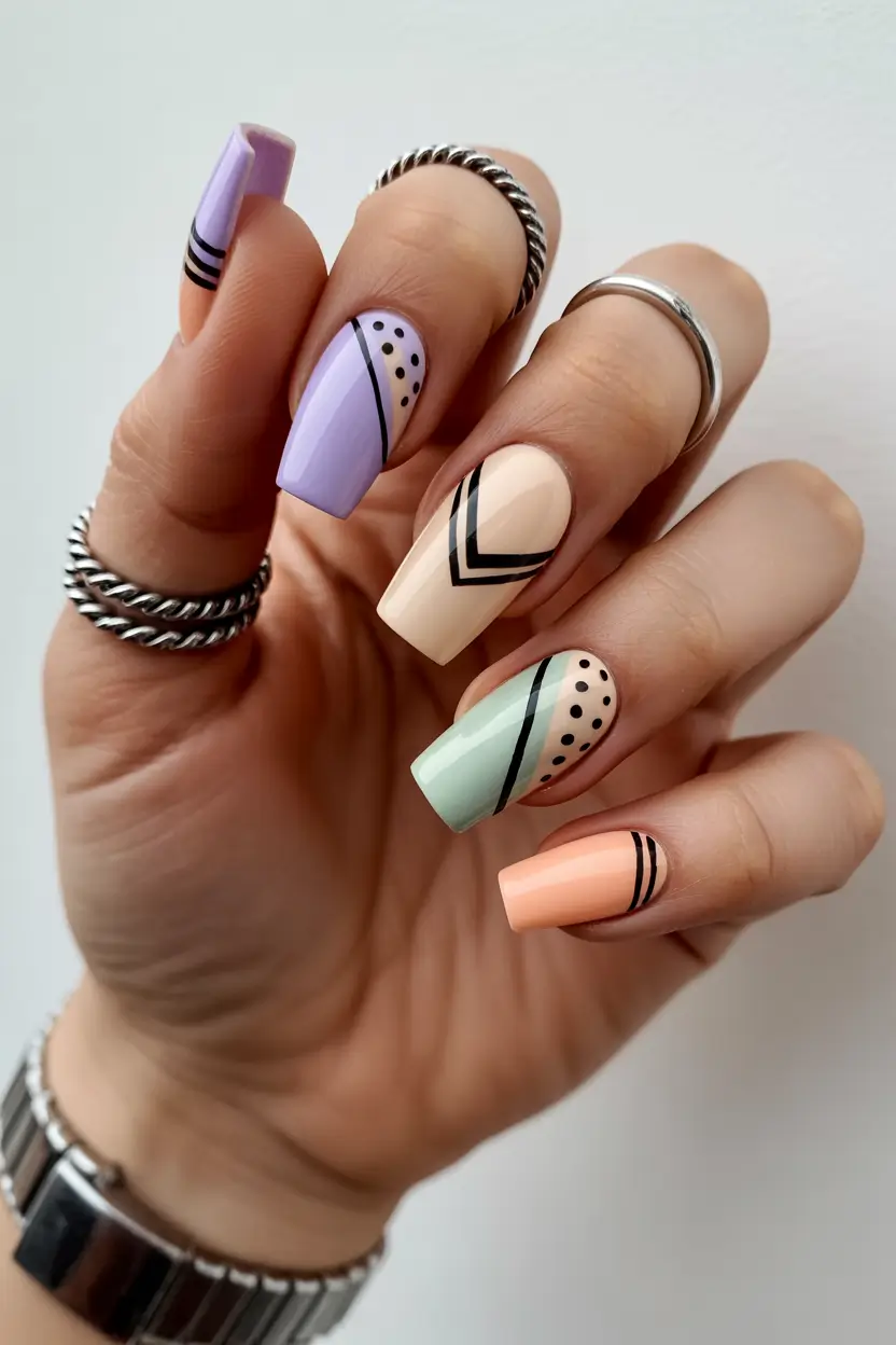21 easter nails ideas 2026 Abstract Spring Pastel Geometric Nails