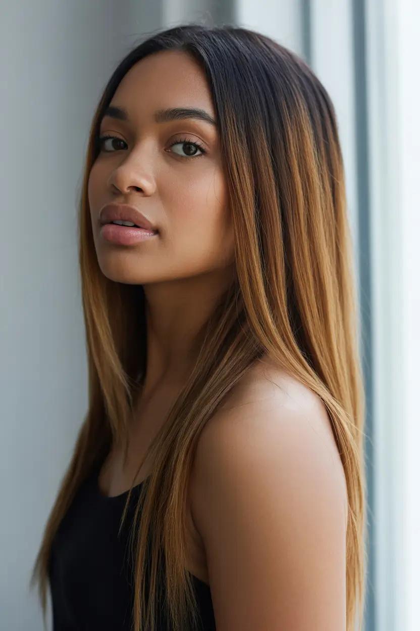 spring long haircut Glossy Honey Straight With Soft Mid Length Flow