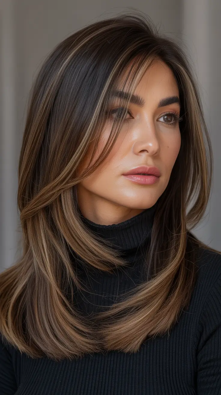 spring long haircut Rich Brunette Layers With Sculpted Face Framing