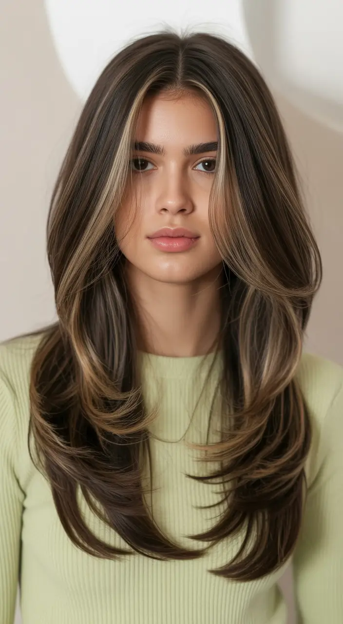spring long haircut Glossed Espresso Layers With Bold Face Framing