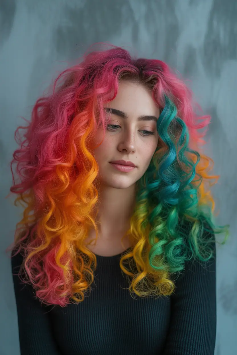 spring long haircut Playful Rainbow Curly Layers
