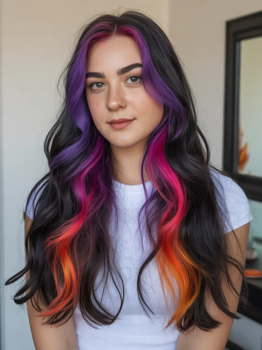 spring long haircut Midnight Waves With Neon Panel Highlights