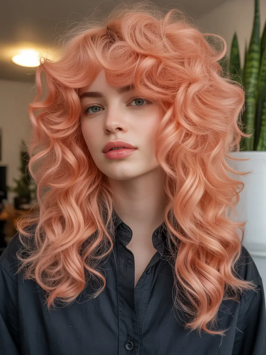 spring long haircut Voluminous Peach Curly Layers With Retro Lift
