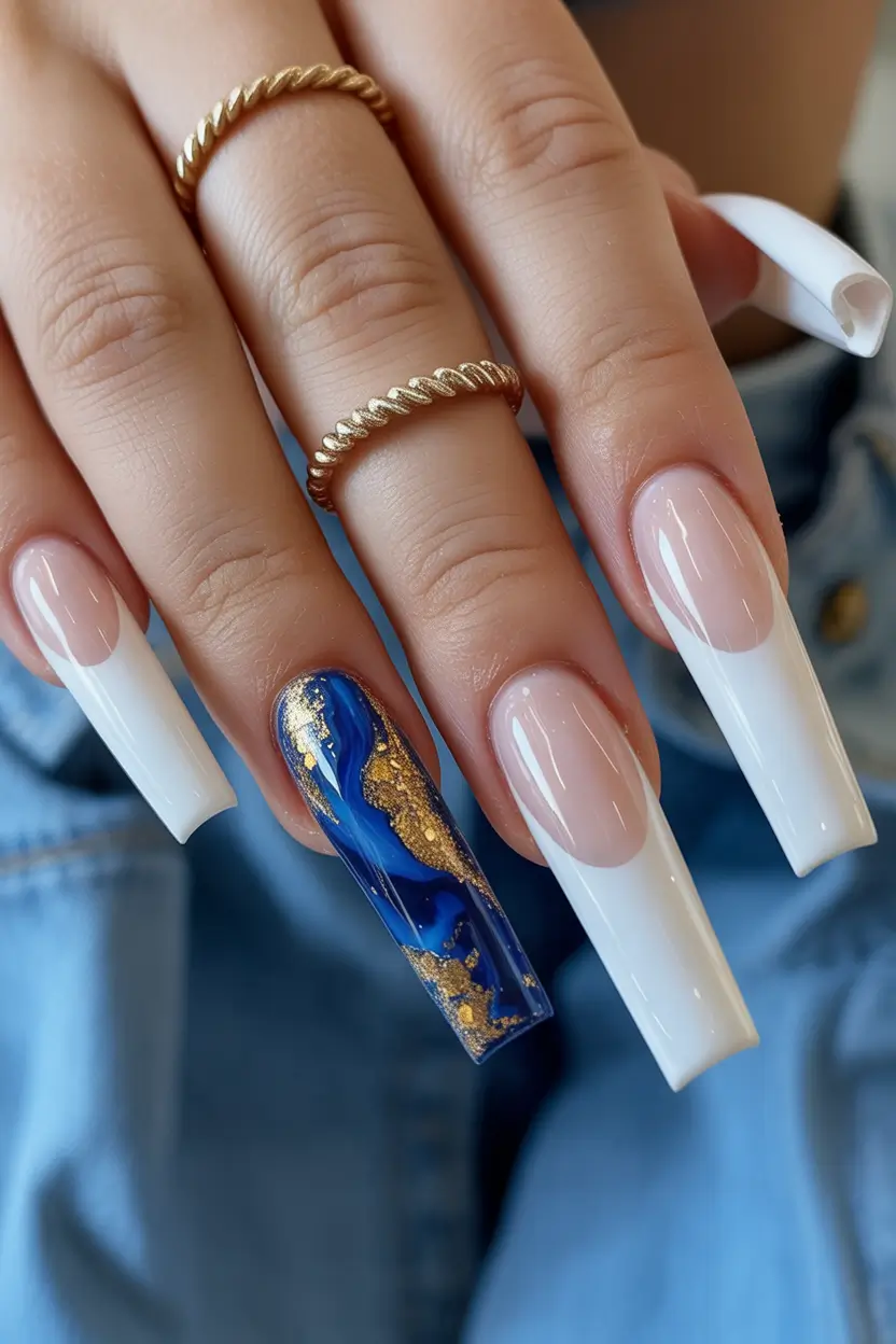 spring nails for pale skin Milky French With Deep Sapphire Accent