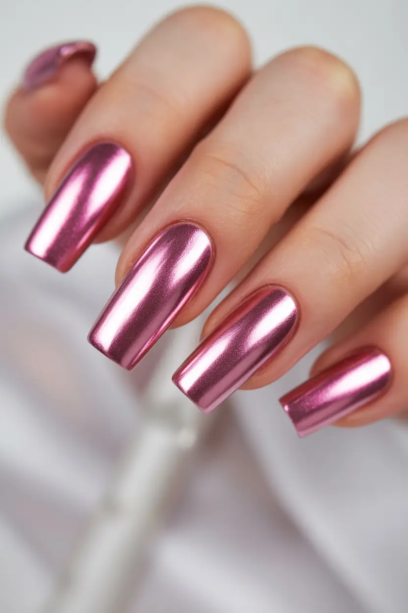 spring nails for pale skin Pink Mirror Chrome Nails With Sleek Metallic Shine