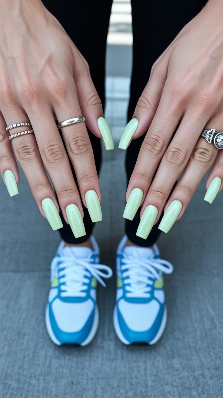 spring nails for pale skin Fresh Pistachio Green Coffin Nails For Early Spring Energy
