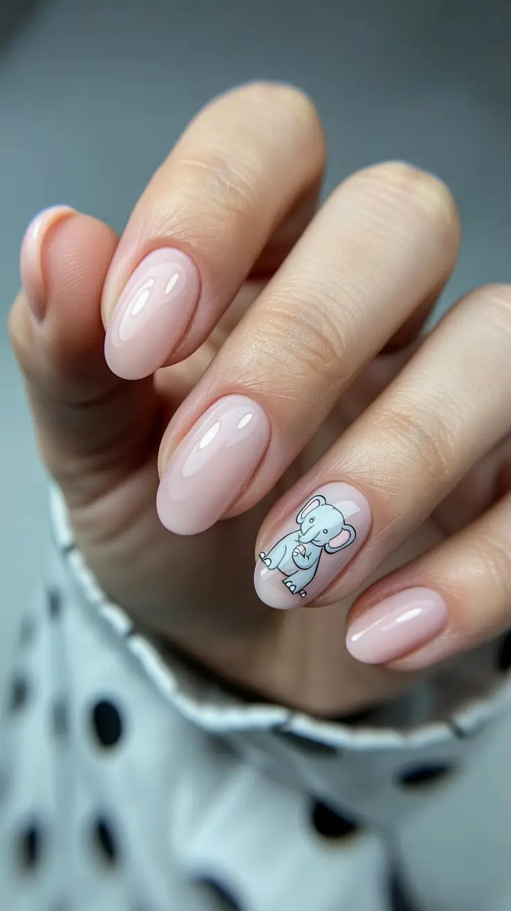 spring nails for pale skin Soft Milky Nude Nails With Elephant Accent