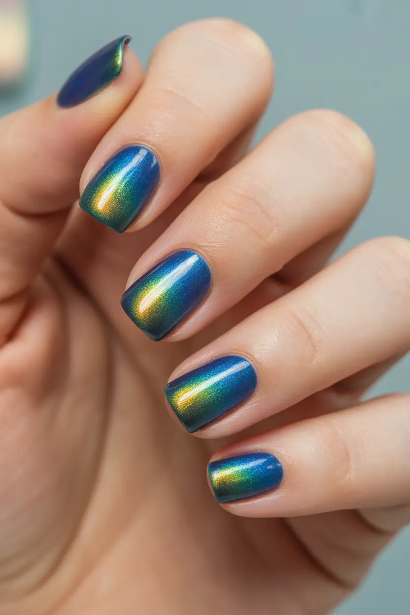 spring nails for pale skin Iridescent Ocean Chrome Nails With Color Shift Glow