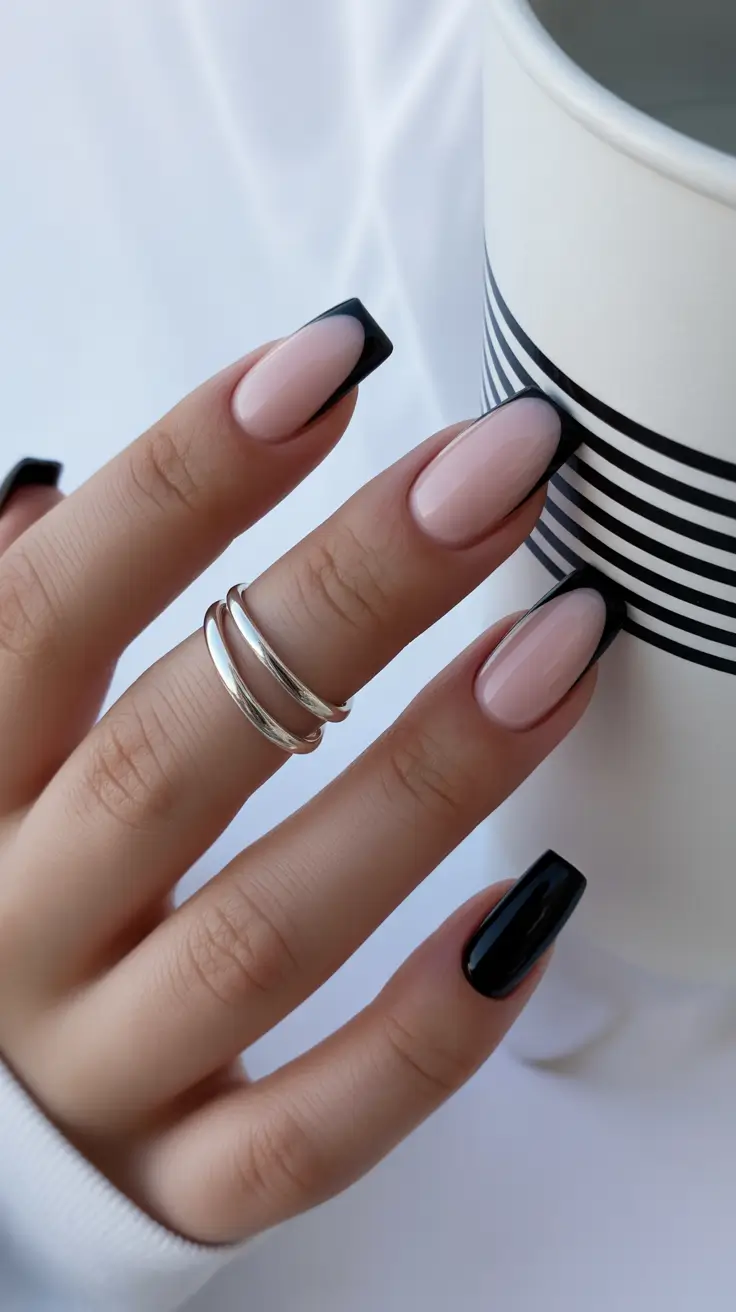 spring nails for pale skin Minimalist Black French Tips With Sheer Nude Base