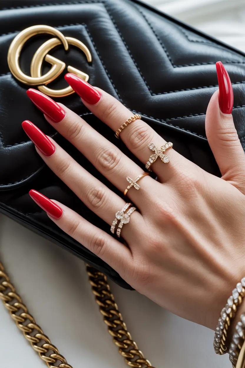 spring nails for pale skin Classic Red Almond Nails