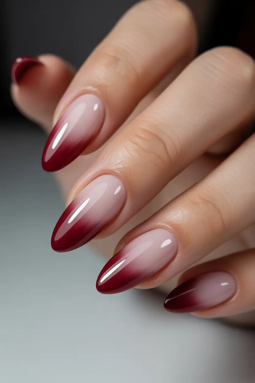 spring nails for pale skin Soft Burgundy Ombre Almond Nails